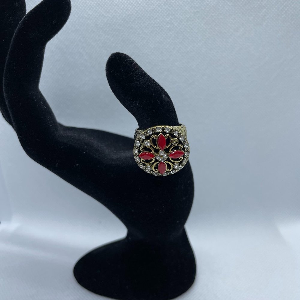 Gold Ring - Red and White/Clear Stones